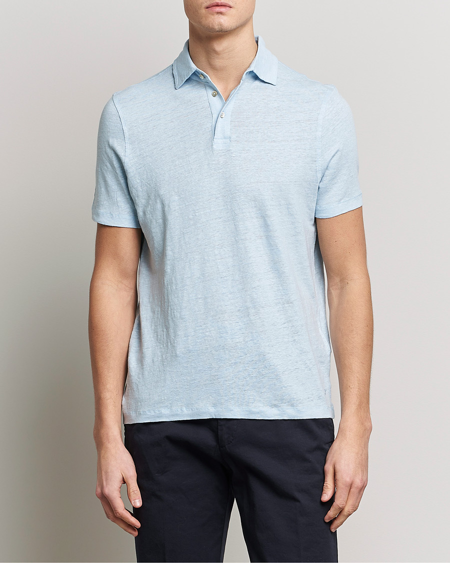 Men |  | Stenströms | Linen Polo Shirt Light Blue