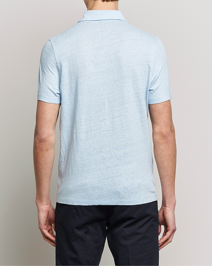 Men | Polo Shirts | Stenströms | Linen Polo Shirt Light Blue
