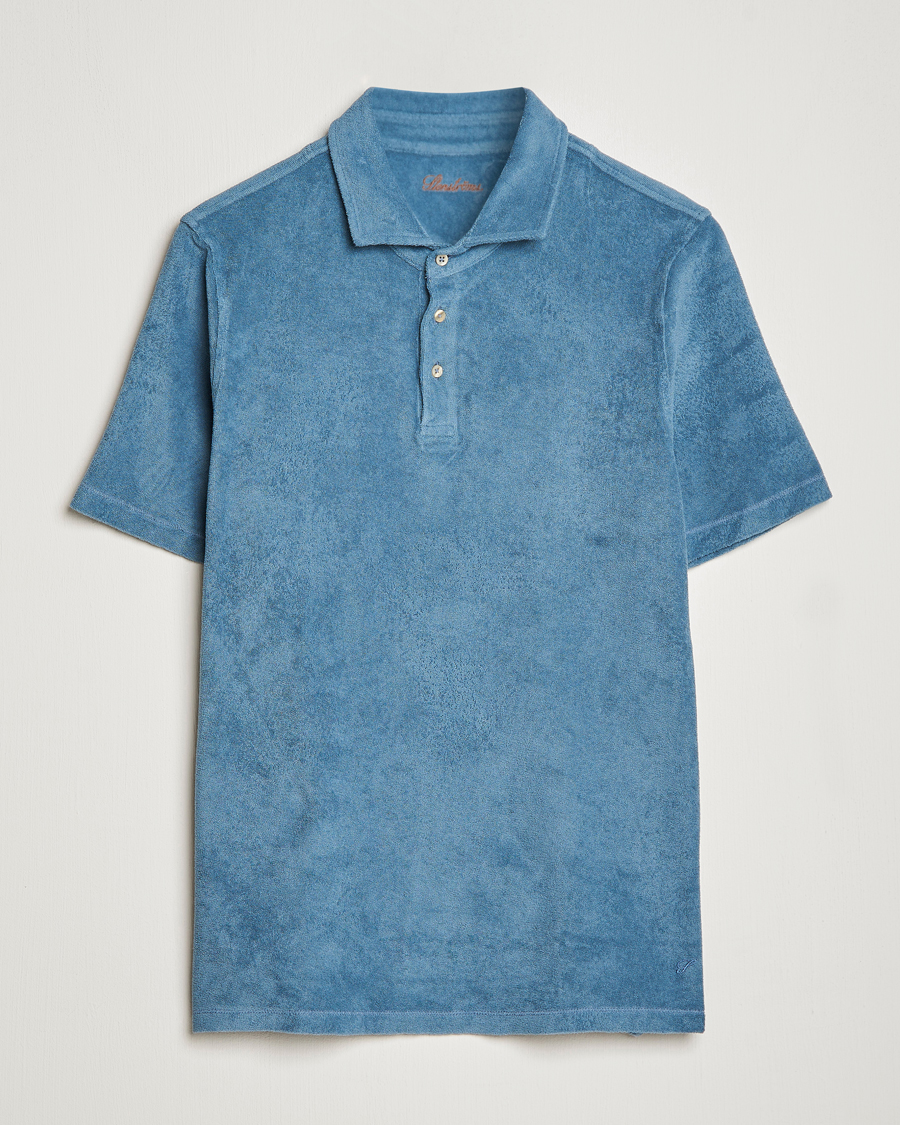 Men | Polo Shirts | Stenströms | Terry Cotton Poloshirt Petrol Blue