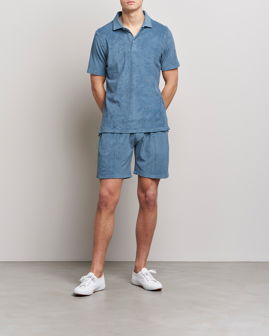 Men | Polo Shirts | Stenströms | Terry Cotton Poloshirt Petrol Blue