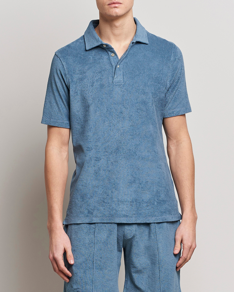 Men | Polo Shirts | Stenströms | Terry Cotton Poloshirt Petrol Blue
