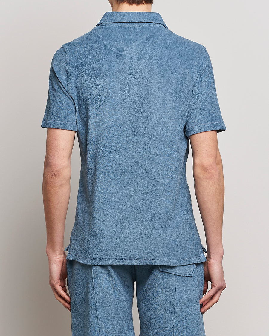 Men | Polo Shirts | Stenströms | Terry Cotton Poloshirt Petrol Blue