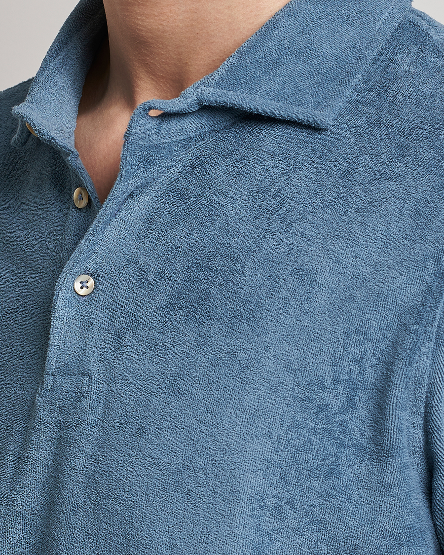 Men | Polo Shirts | Stenströms | Terry Cotton Poloshirt Petrol Blue