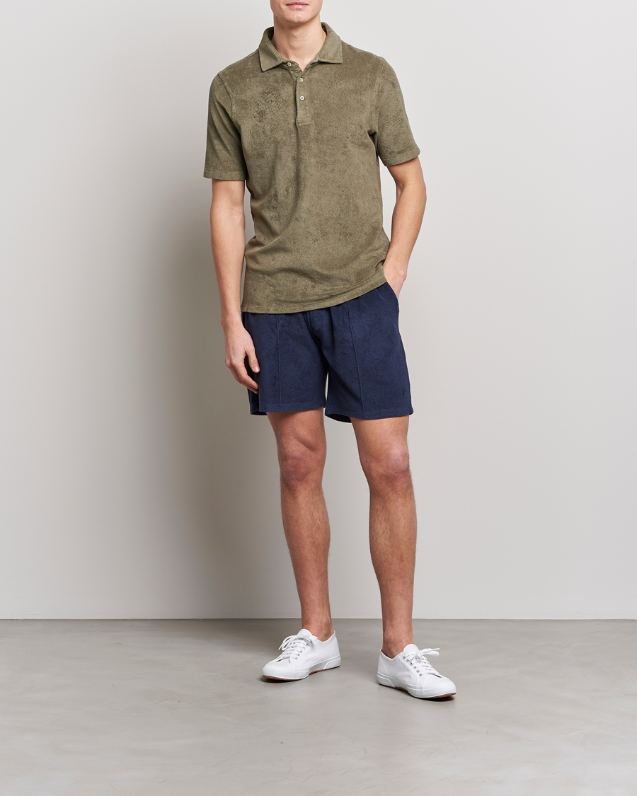Men | Polo Shirts | Stenströms | Terry Cotton Poloshirt Olive
