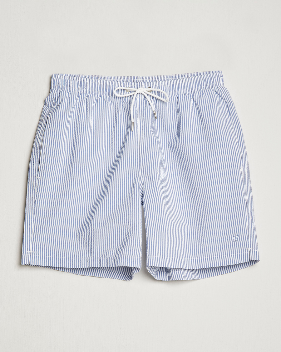 Men | Swimwear | Stenströms | Seersucker Striped Swim Shorts Blue
