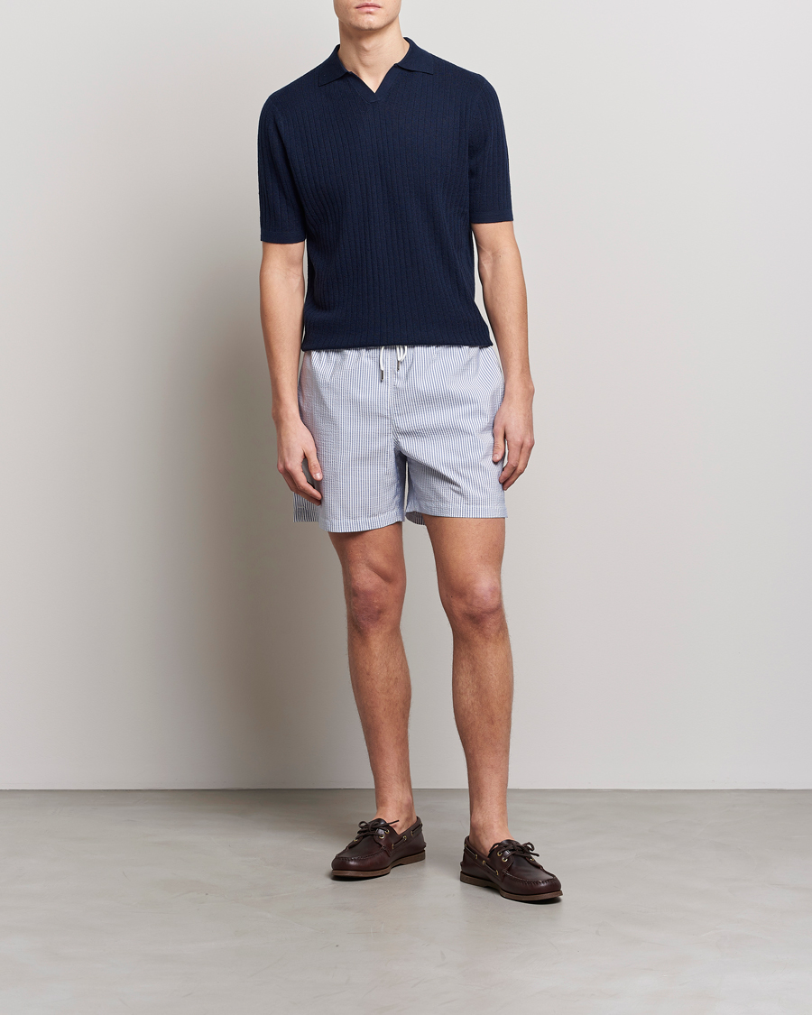 Men | Swimwear | Stenströms | Seersucker Striped Swim Shorts Blue