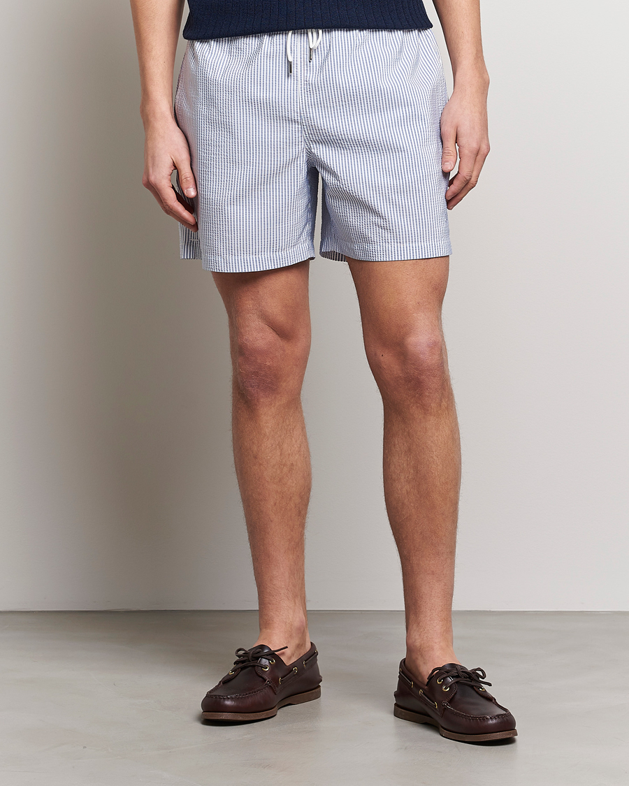 Men | Swimwear | Stenströms | Seersucker Striped Swim Shorts Blue
