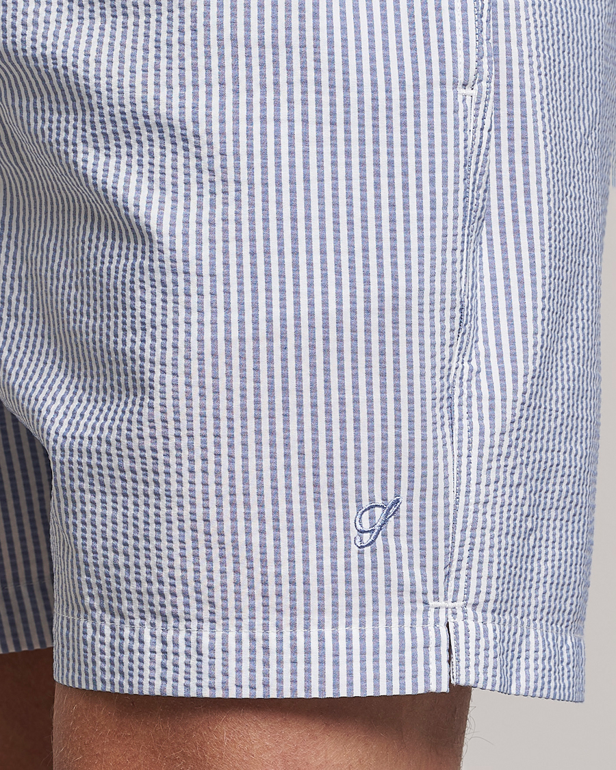 Men | Swimwear | Stenströms | Seersucker Striped Swim Shorts Blue
