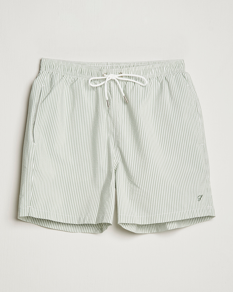 Men | Swimwear | Stenströms | Seersucker Striped Swim Shorts Green