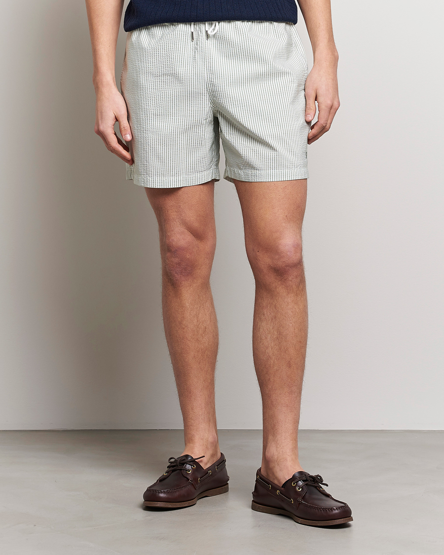 Men | Swimwear | Stenströms | Seersucker Striped Swim Shorts Green
