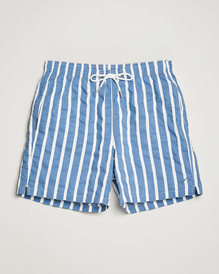Men | Swimwear | Stenströms | Riviera Bold Striped Swim Shorts Blue
