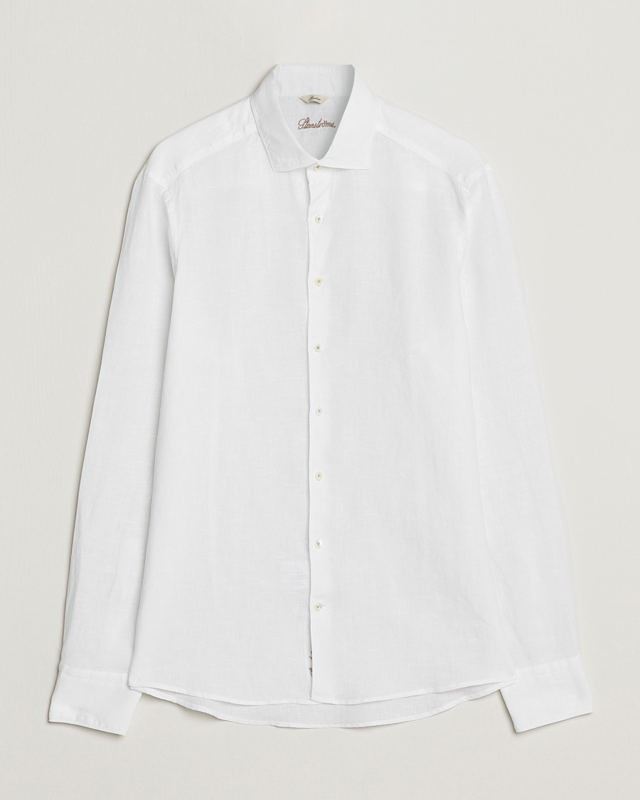 Men | Shirts | Stenströms | Slimline Cut Away Linen Shirt White