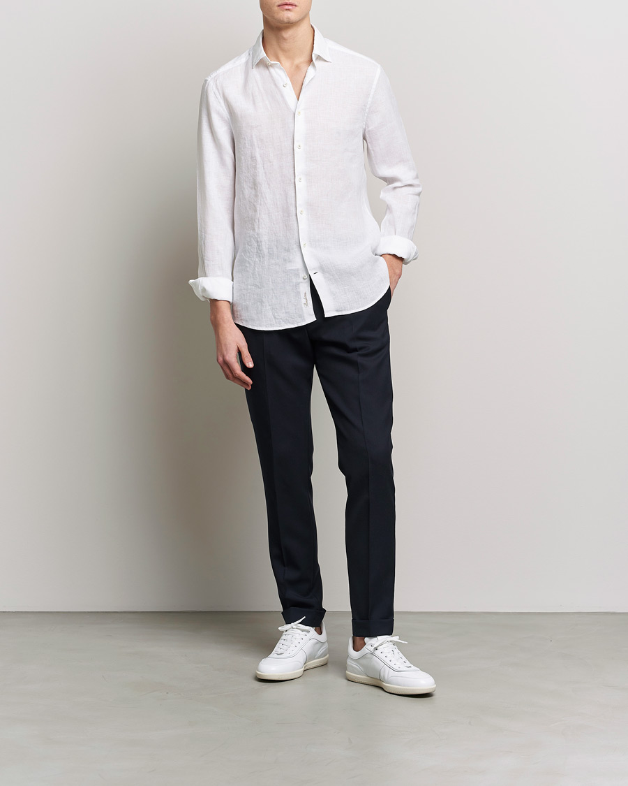 Men | Shirts | Stenströms | Slimline Cut Away Linen Shirt White