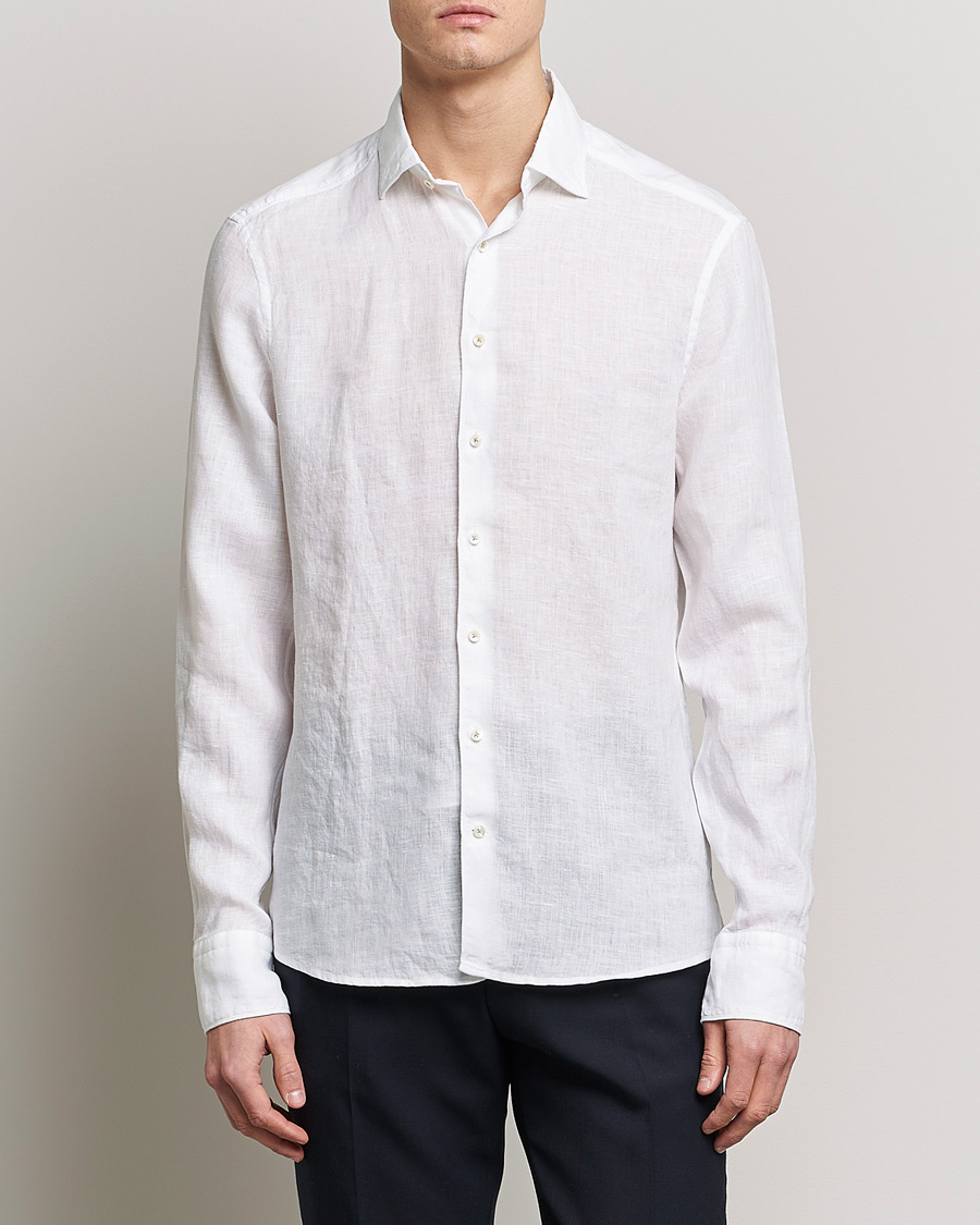 Men | Business & Beyond | Stenströms | Slimline Cut Away Linen Shirt White