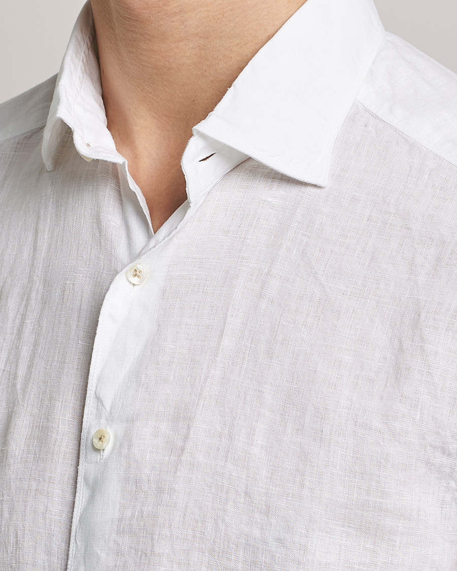 Men | Shirts | Stenströms | Slimline Cut Away Linen Shirt White
