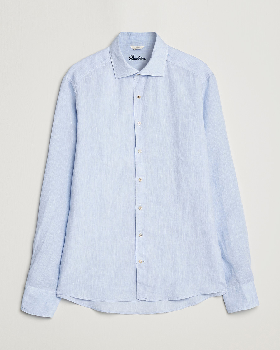 Men | Shirts | Stenströms | Slimline Cut Away Linen Shirt Light Blue