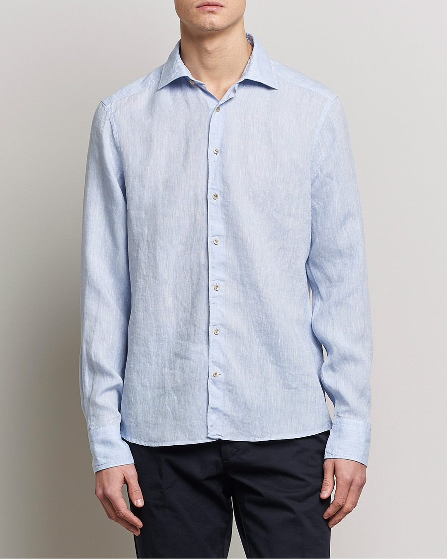 Men |  | Stenströms | Slimline Cut Away Linen Shirt Light Blue
