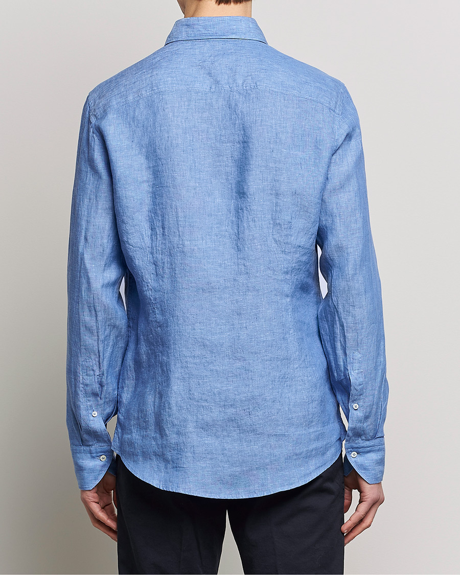 Men | Shirts | Stenströms | Slimline Cut Away Linen Shirt Mid Blue