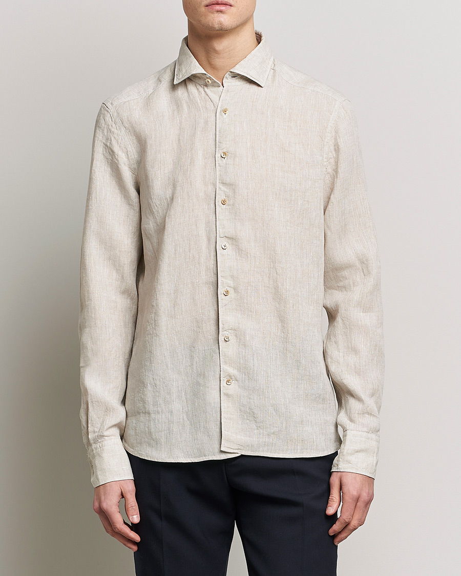 Men | Linen Shirts | Stenströms | Slimline Cut Away Linen Shirt Light Beige
