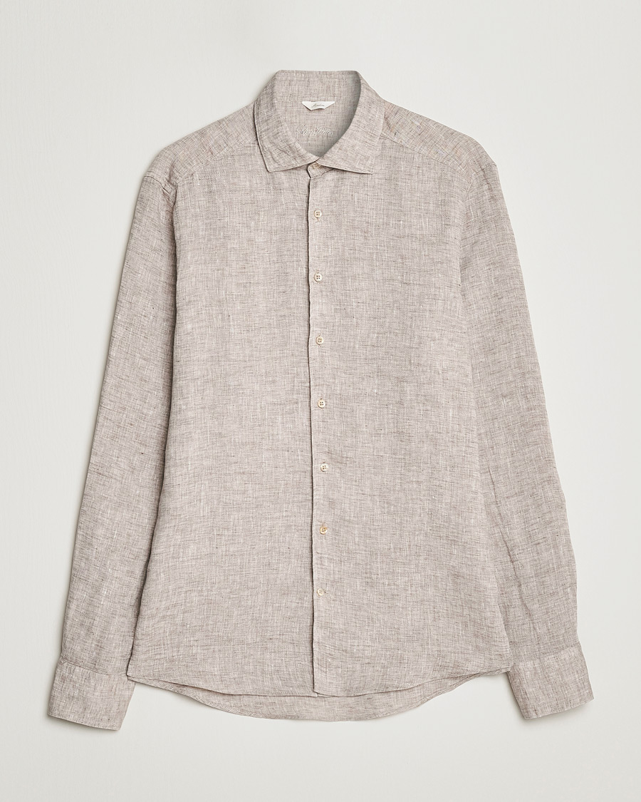 Men | Shirts | Stenströms | Slimline Cut Away Linen Shirt Light Brown