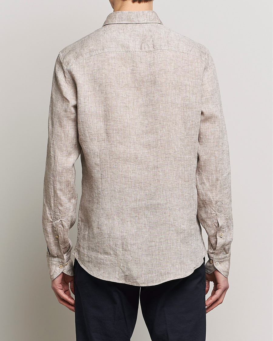 Men | Shirts | Stenströms | Slimline Cut Away Linen Shirt Light Brown