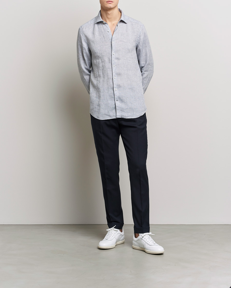 Men | Shirts | Stenströms | Slimline Cut Away Linen Shirt Grey