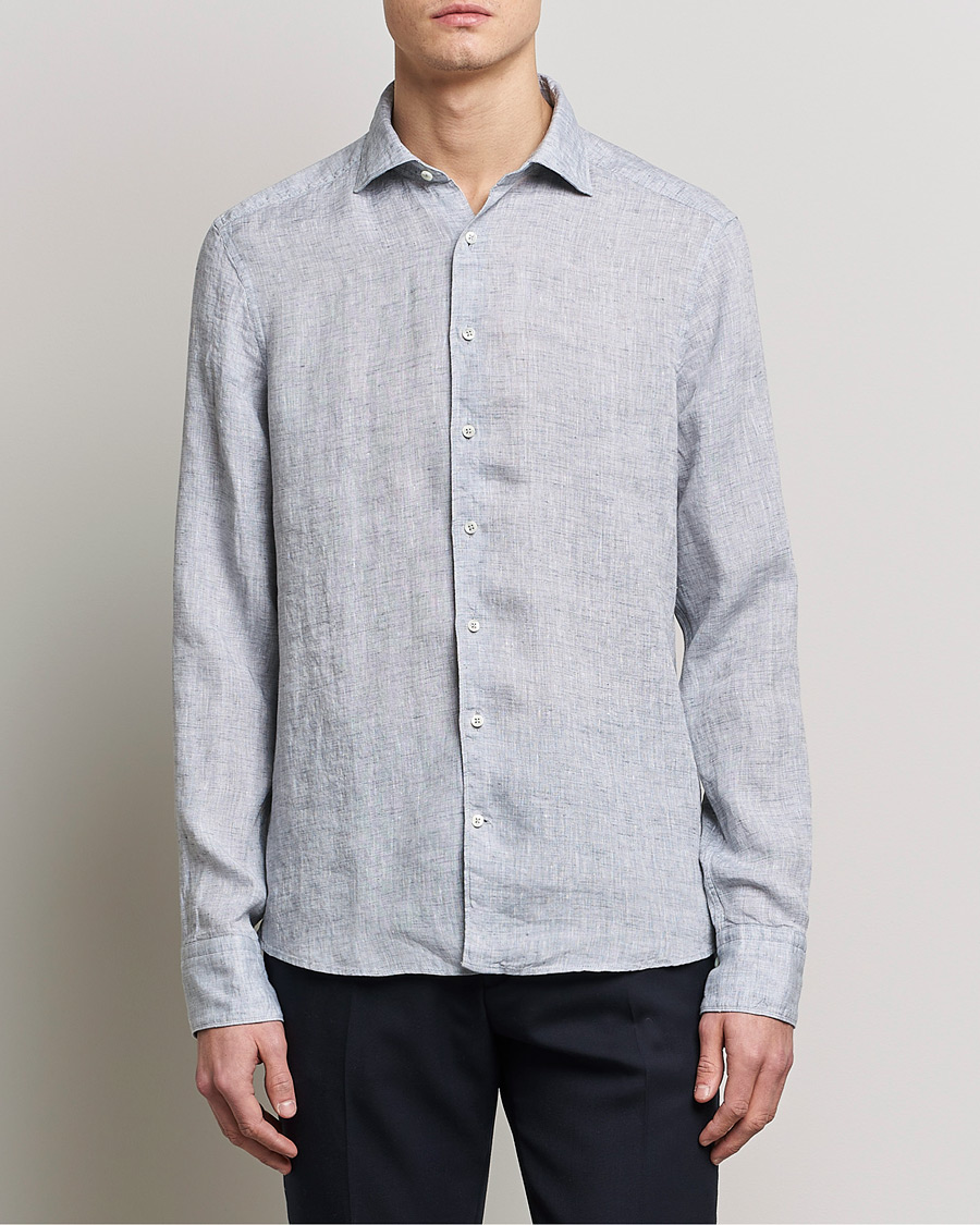 Men | Shirts | Stenströms | Slimline Cut Away Linen Shirt Grey
