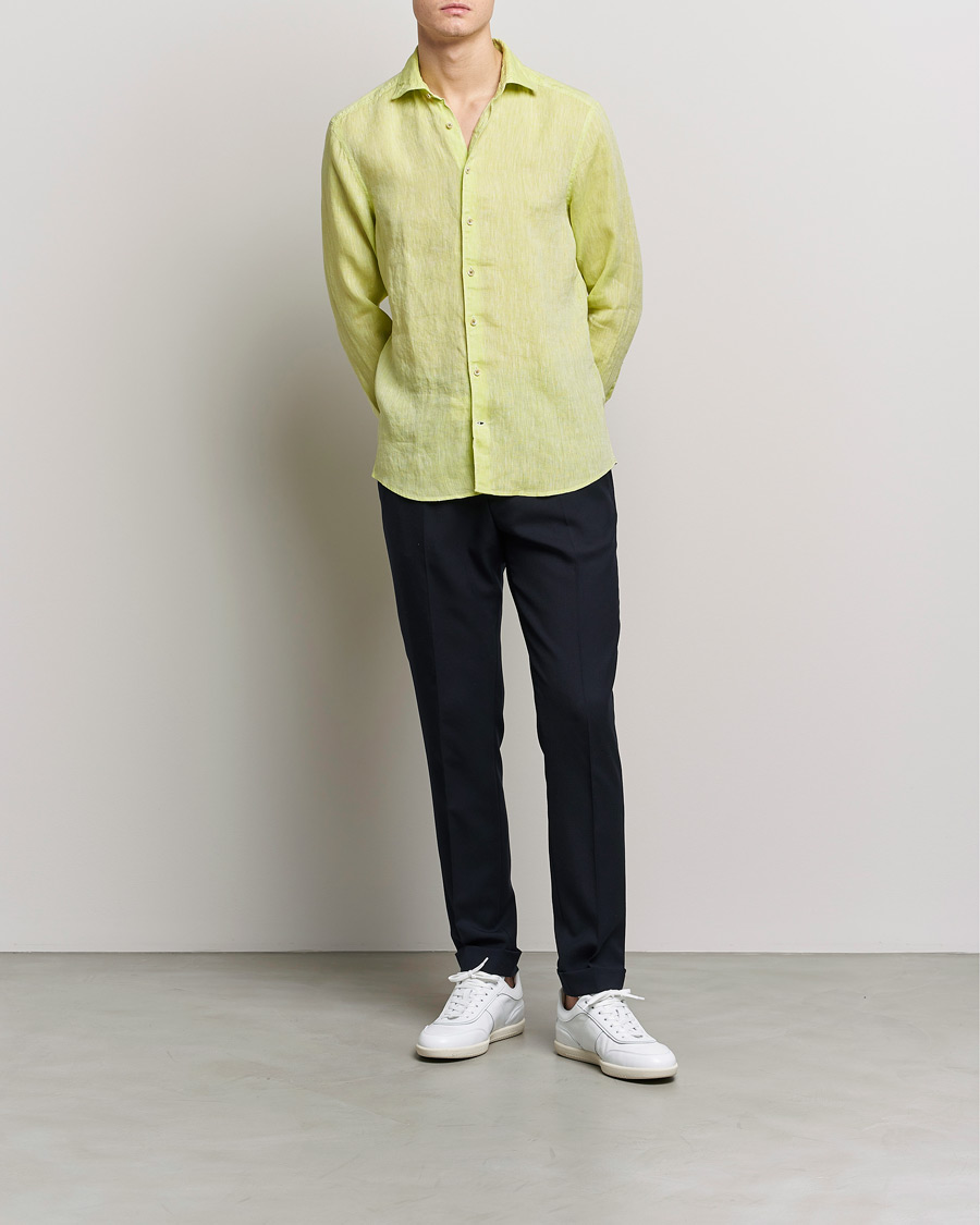 Men | Shirts | Stenströms | Slimline Cut Away Linen Shirt Pistachio