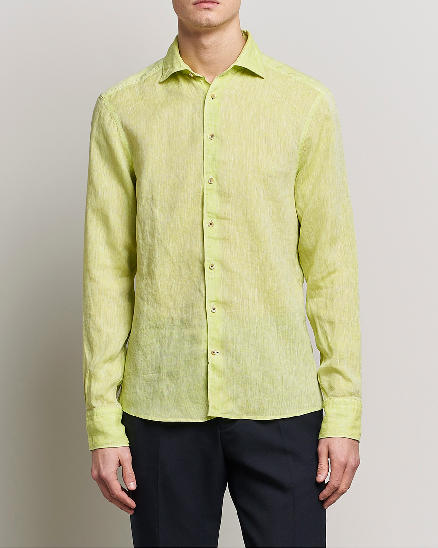Men | Shirts | Stenströms | Slimline Cut Away Linen Shirt Pistachio