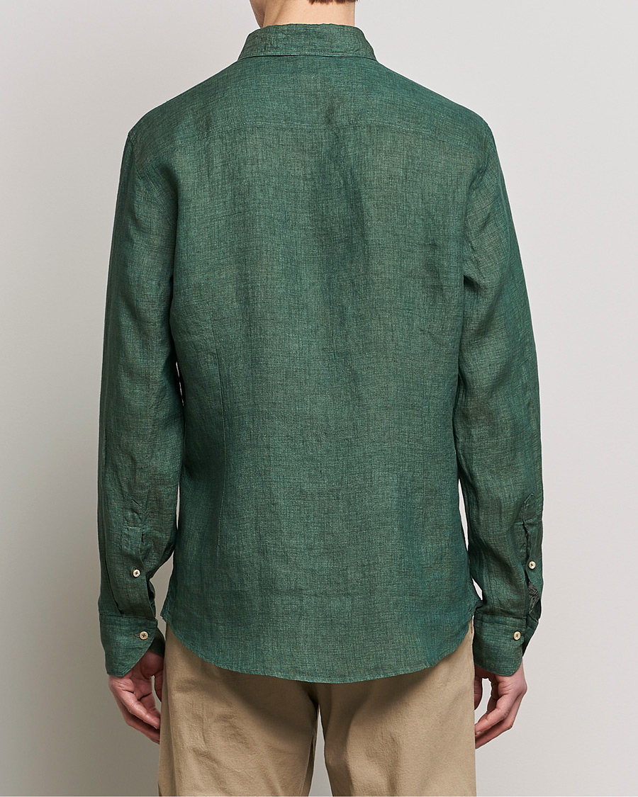 Men | Shirts | Stenströms | Slimline Cut Away Linen Shirt Dark Green