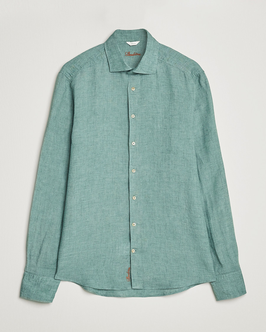 Men | Shirts | Stenströms | Slimline Cut Away Linen Shirt Deep Green