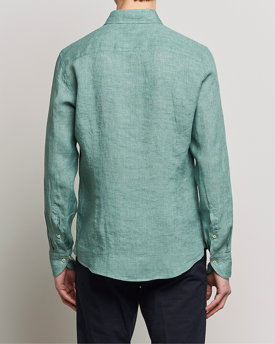 Men | Shirts | Stenströms | Slimline Cut Away Linen Shirt Deep Green
