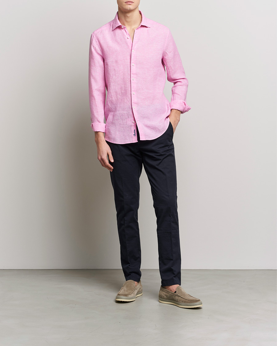 Men | Shirts | Stenströms | Slimline Cut Away Linen Shirt Pink