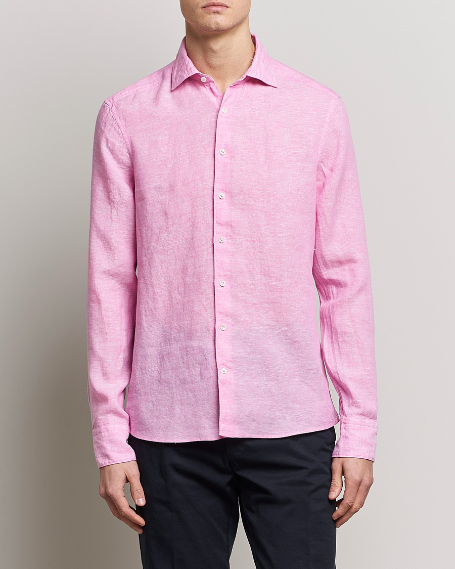 Men | Shirts | Stenströms | Slimline Cut Away Linen Shirt Pink