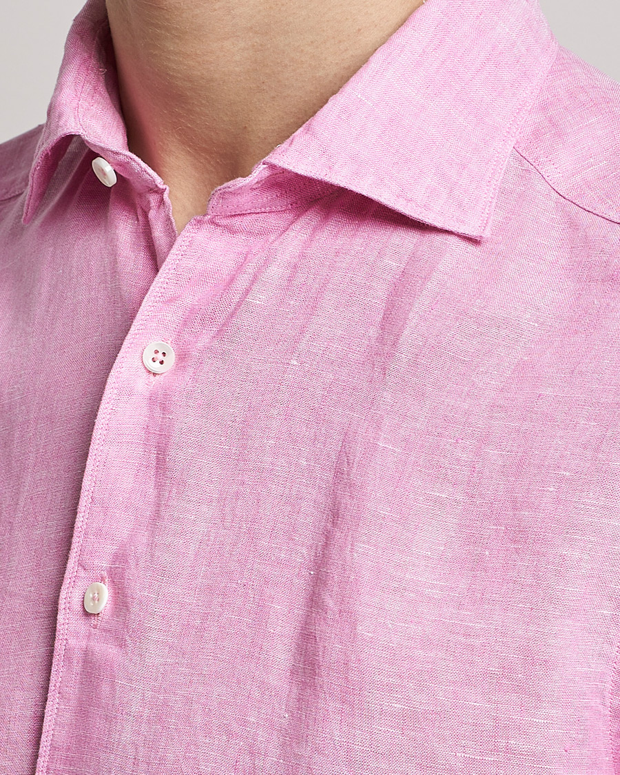 Men | Shirts | Stenströms | Slimline Cut Away Linen Shirt Pink