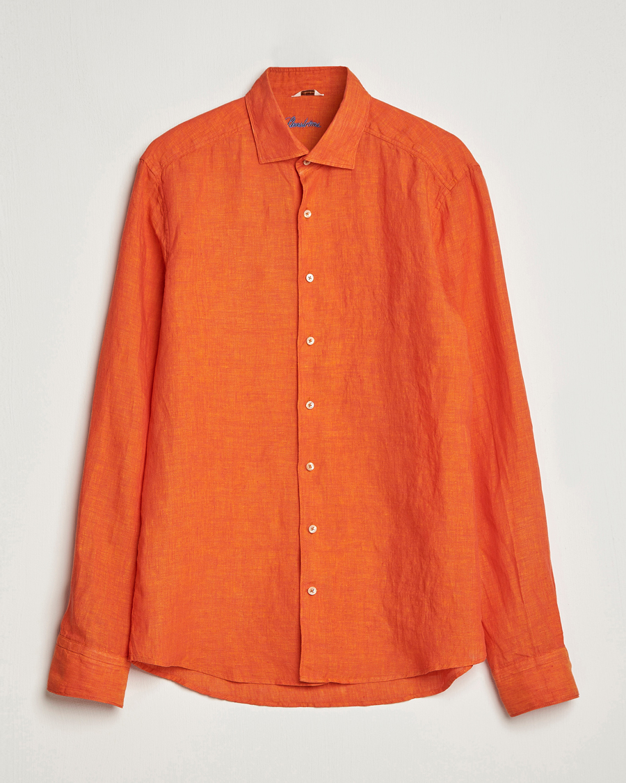 Men | Shirts | Stenströms | Slimline Cut Away Linen Shirt Orange