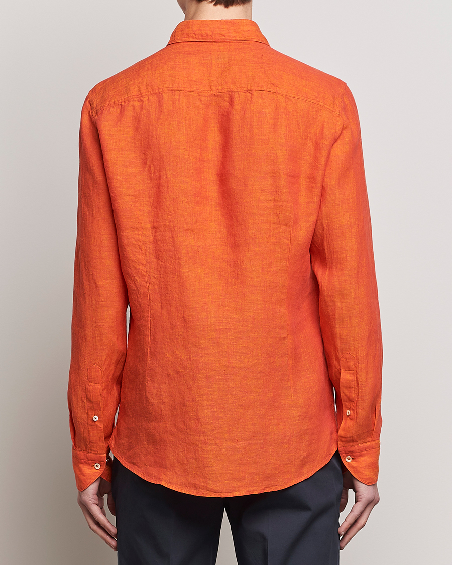Men | Shirts | Stenströms | Slimline Cut Away Linen Shirt Orange