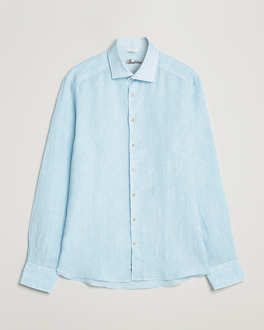 Men | Shirts | Stenströms | Slimline Cut Away Linen Shirt Turqoise
