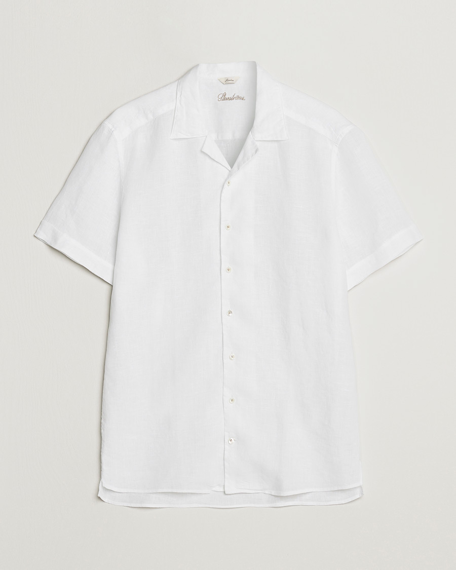 Men | Shirts | Stenströms | Slimline Short Sleeve Resort Linen Shirt White