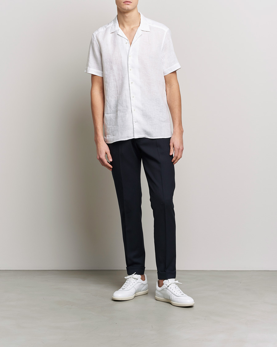 Men | Shirts | Stenströms | Slimline Short Sleeve Resort Linen Shirt White