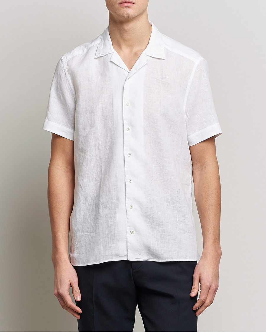 Men |  | Stenströms | Slimline Short Sleeve Resort Linen Shirt White
