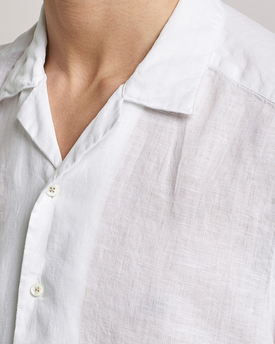 Men | Shirts | Stenströms | Slimline Short Sleeve Resort Linen Shirt White