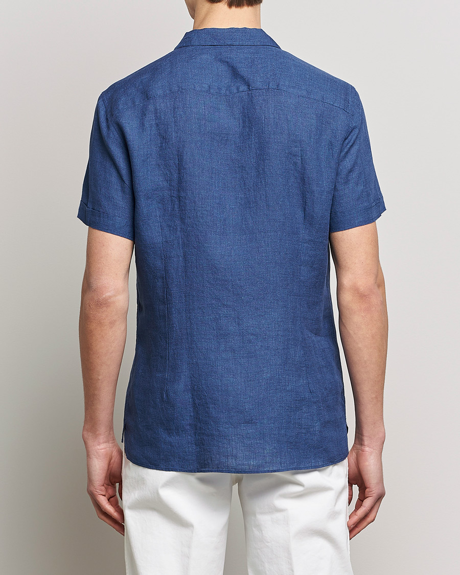 Men | Shirts | Stenströms | Slimline Short Sleeve Resort Linen Shirt Blue