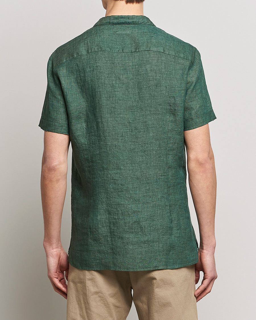 Men | Shirts | Stenströms | Slimline Short Sleeve Resort Linen Shirt Dark Green