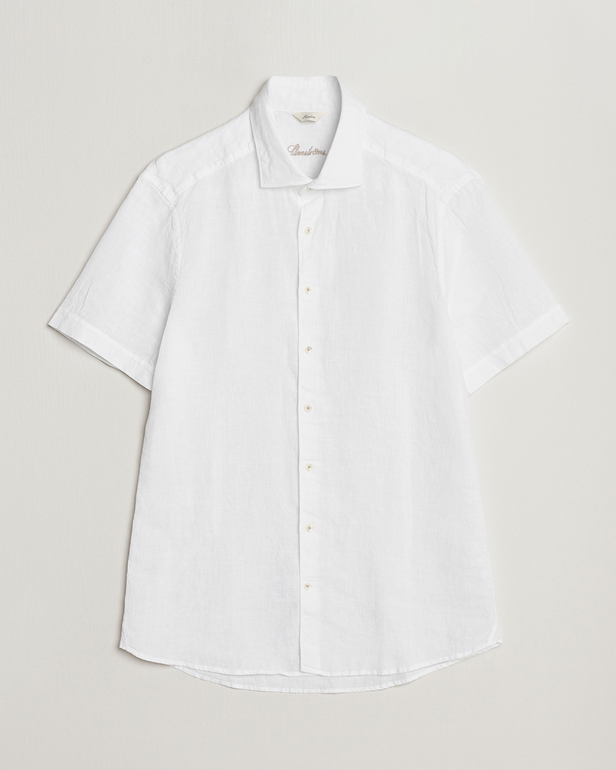 Men | Shirts | Stenströms | Slimline Cut Away Short Sleeve Linen Shirt White