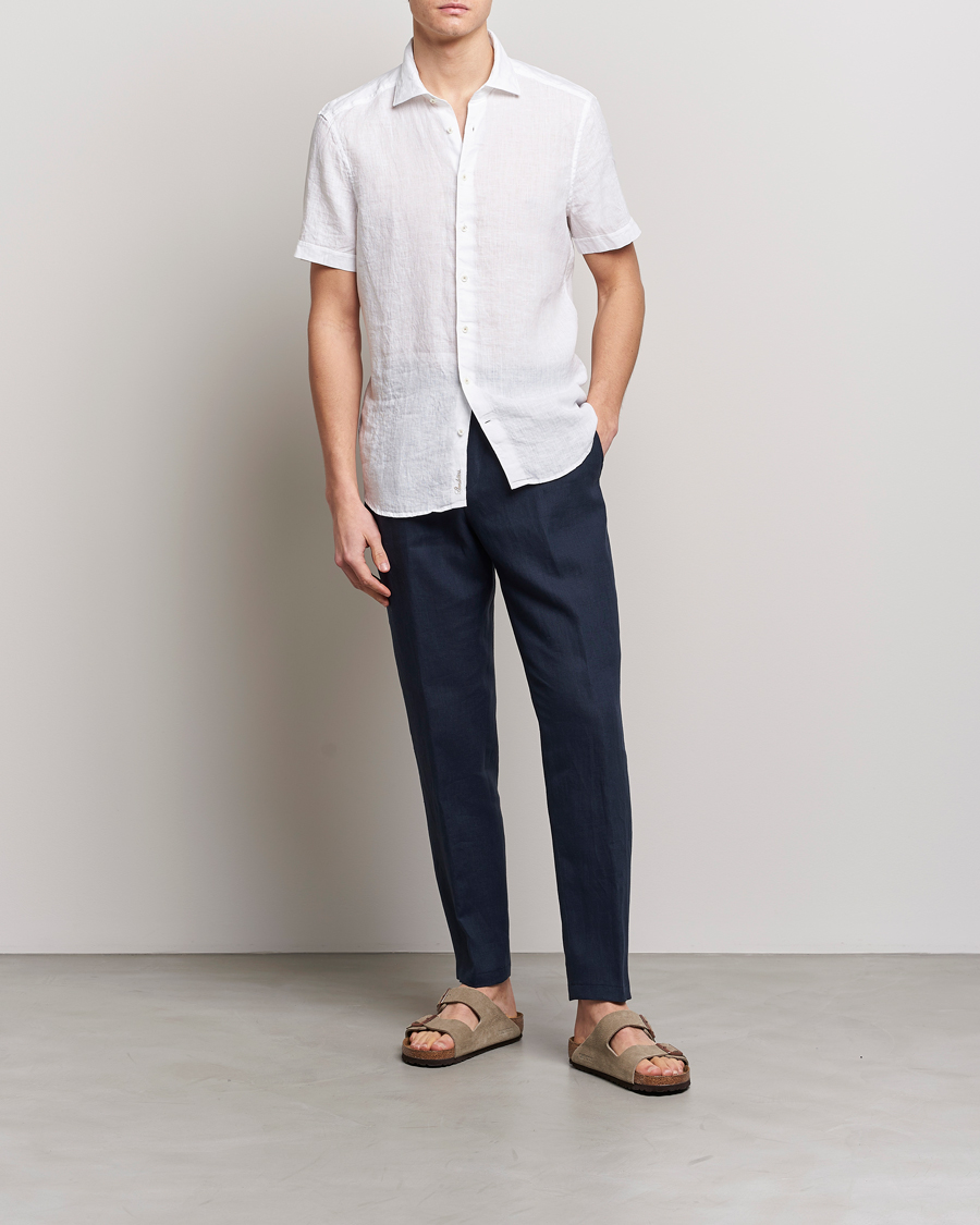 Men | Shirts | Stenströms | Slimline Cut Away Short Sleeve Linen Shirt White