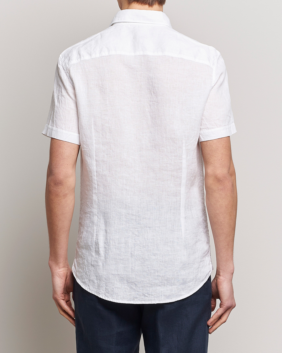 Men | Shirts | Stenströms | Slimline Cut Away Short Sleeve Linen Shirt White