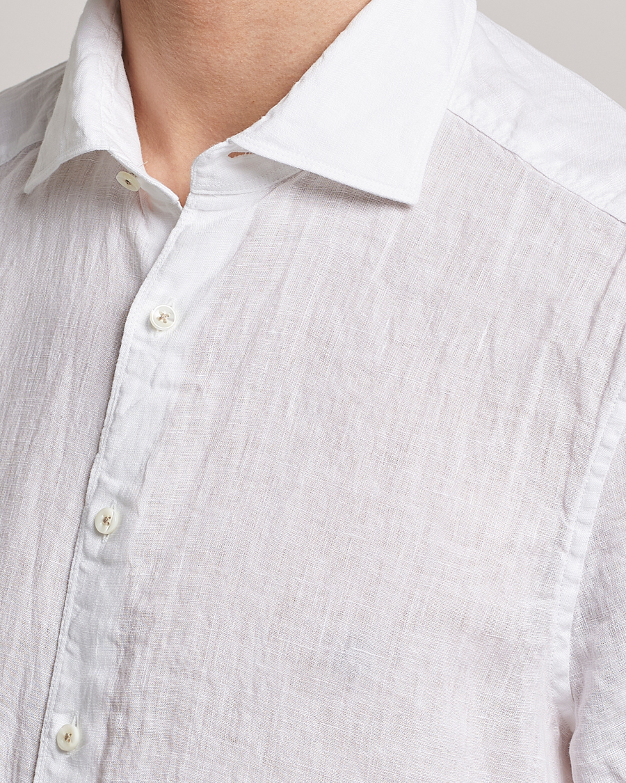 Men | Shirts | Stenströms | Slimline Cut Away Short Sleeve Linen Shirt White