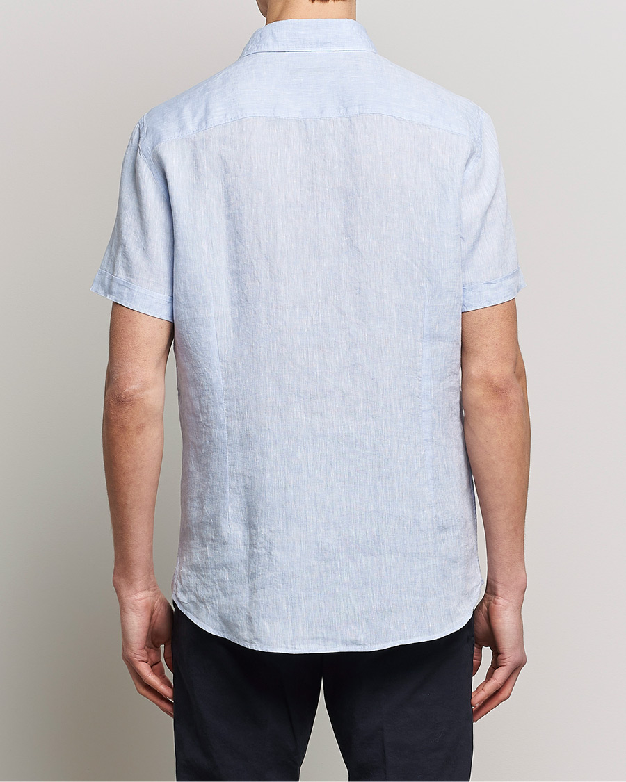 Men | Shirts | Stenströms | Slimline Cut Away Short Sleeve Linen Shirt Light Blue