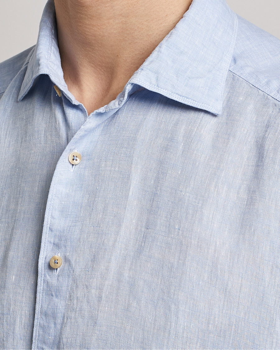 Men | Shirts | Stenströms | Slimline Cut Away Short Sleeve Linen Shirt Light Blue